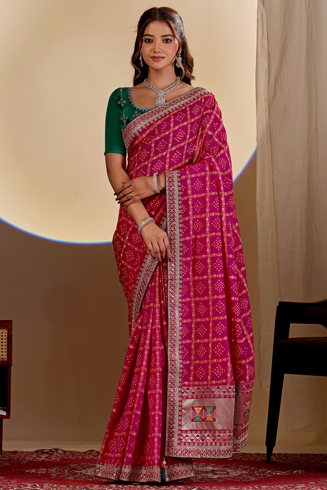 Pink Color Graceful Bandhani Style Printed Saree