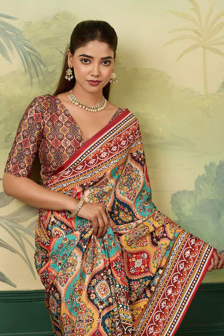 Heavy Crepe Silk Fabric Multi Color Printed Saree