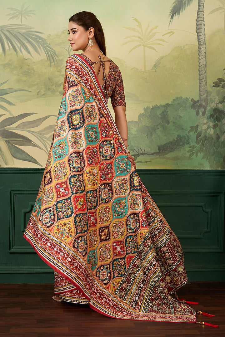 Heavy Crepe Silk Fabric Multi Color Printed Saree