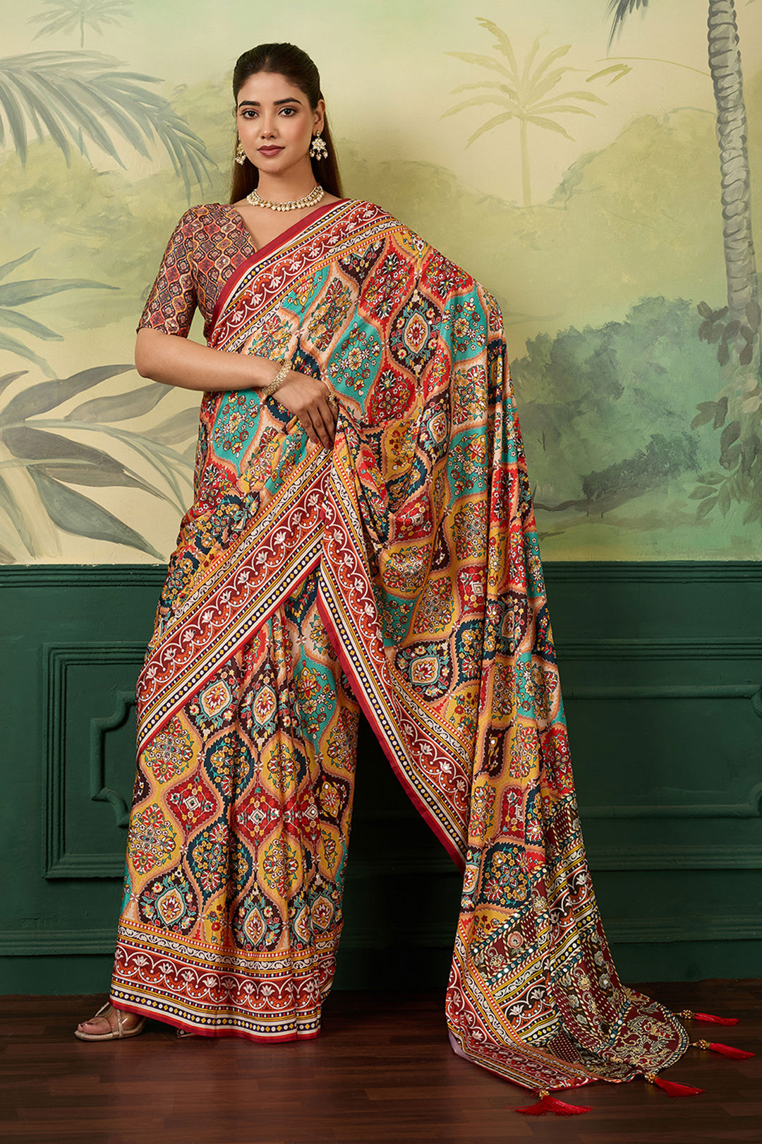 Heavy Crepe Silk Fabric Multi Color Printed Saree