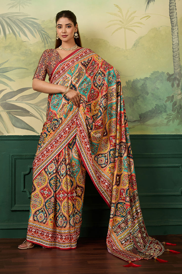 Heavy Crepe Silk Fabric Multi Color Printed Saree