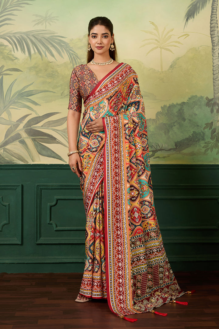 Heavy Crepe Silk Fabric Multi Color Printed Saree