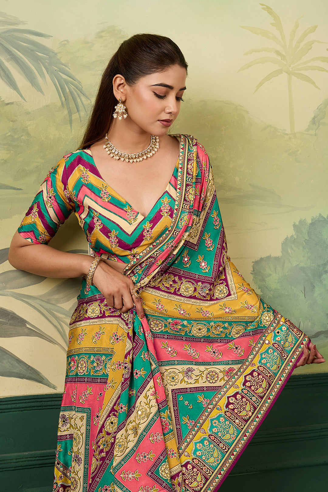 Trendy Crepe Silk Fabric Multi Color Printed Saree