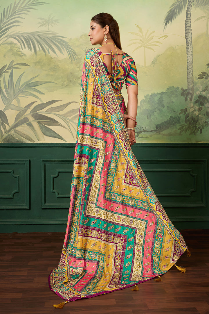 Trendy Crepe Silk Fabric Multi Color Printed Saree