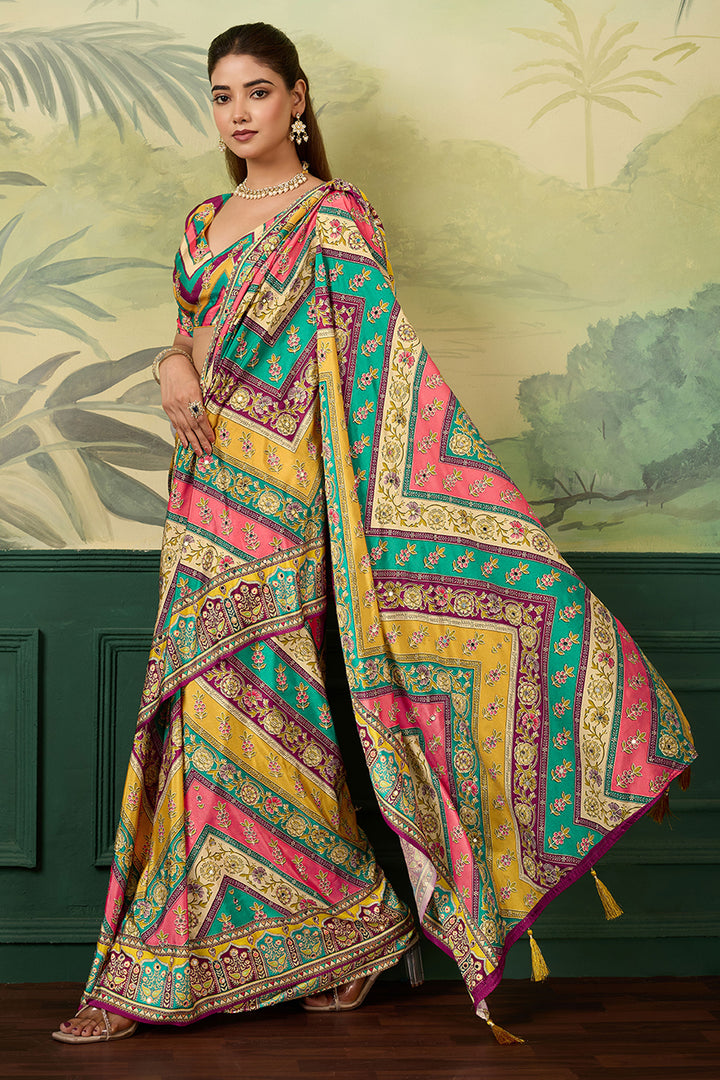 Trendy Crepe Silk Fabric Multi Color Printed Saree