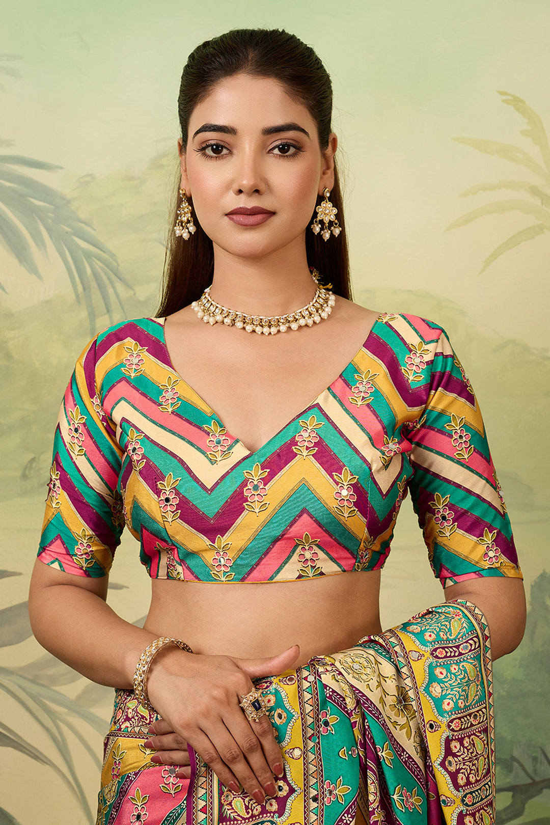 Trendy Crepe Silk Fabric Multi Color Printed Saree