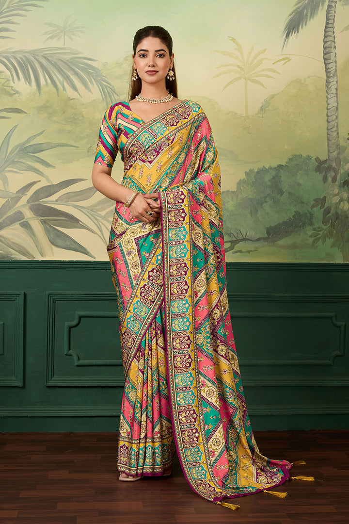 Trendy Crepe Silk Fabric Multi Color Printed Saree