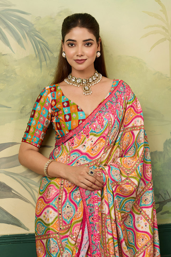 Attrective Crepe Silk Fabric Multi Color Printed Saree