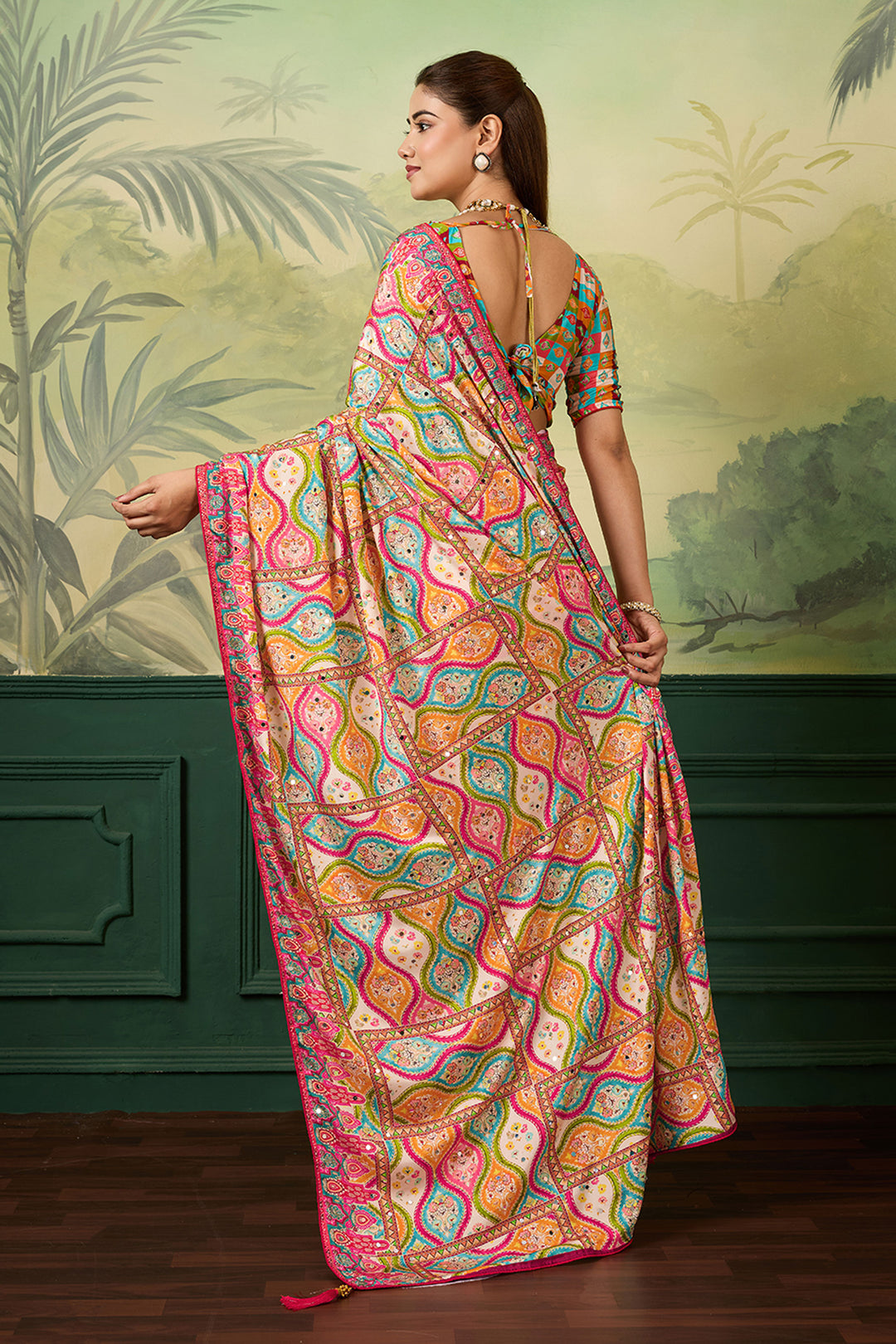 Attrective Crepe Silk Fabric Multi Color Printed Saree