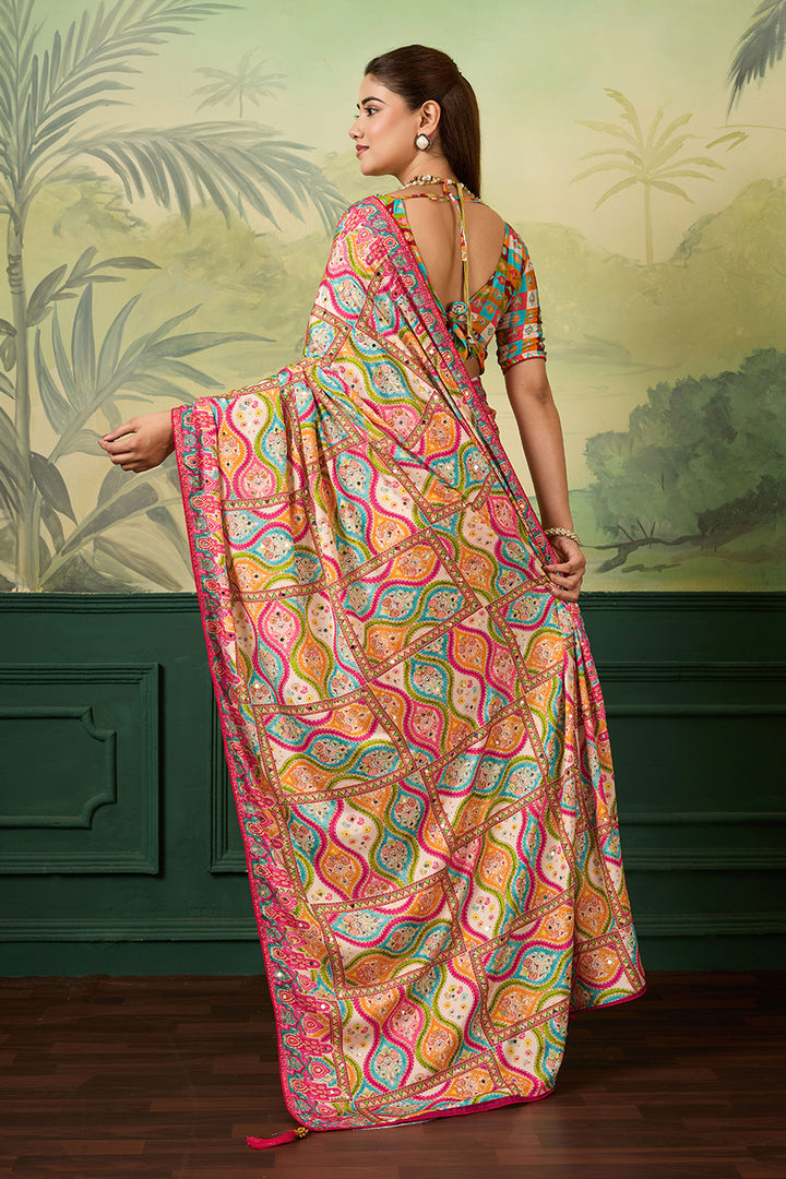 Attrective Crepe Silk Fabric Multi Color Printed Saree