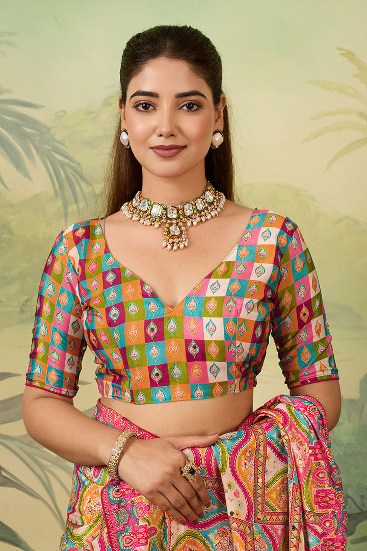 Attrective Crepe Silk Fabric Multi Color Printed Saree
