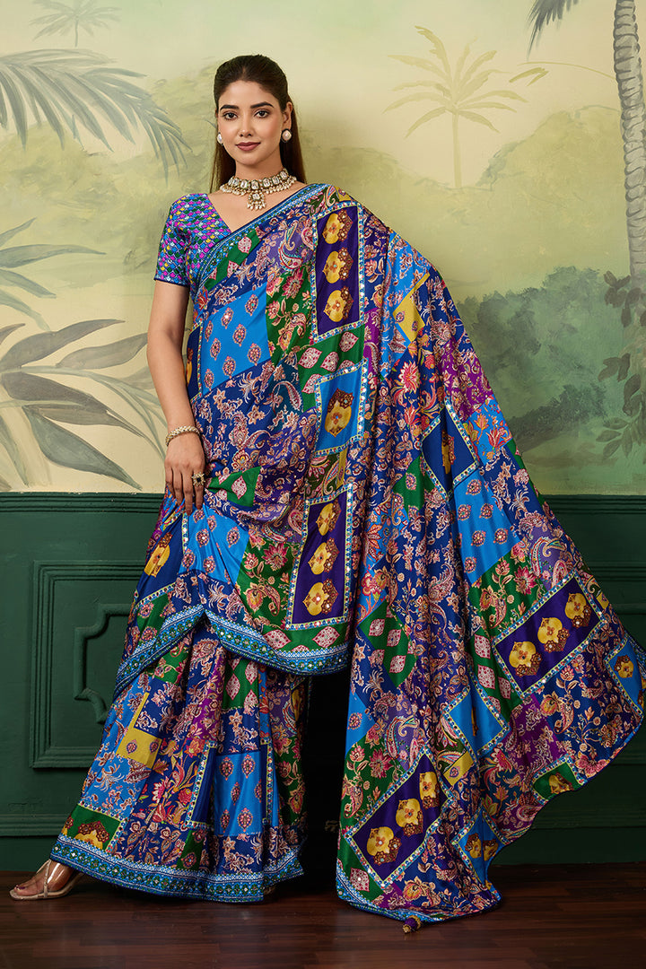 Crepe Silk Fabric Blue Color Amazing Printed Saree