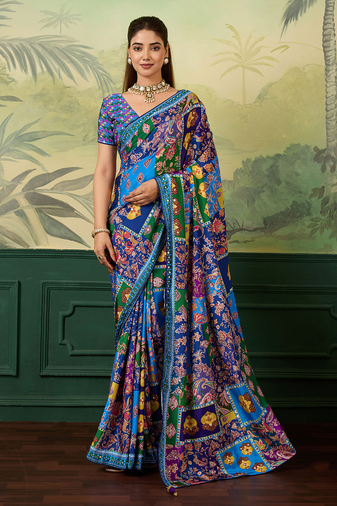 Crepe Silk Fabric Blue Color Amazing Printed Saree