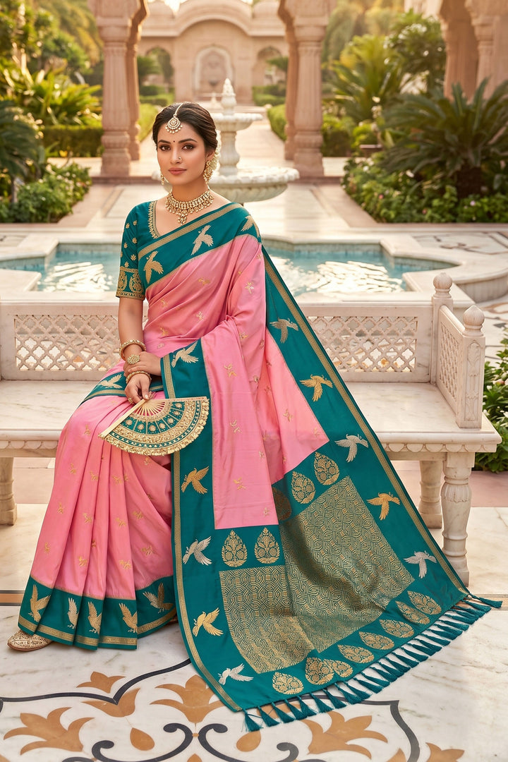 Pink Color Weaving Work Stunning Silk Saree