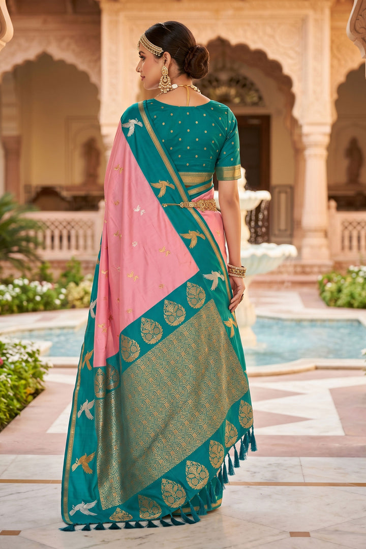 Pink Color Weaving Work Stunning Silk Saree