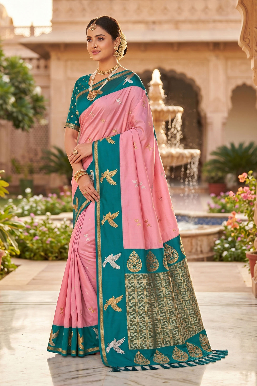 Pink Color Weaving Work Stunning Silk Saree