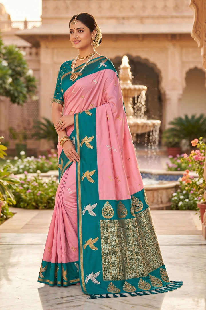 Pink Color Weaving Work Stunning Silk Saree