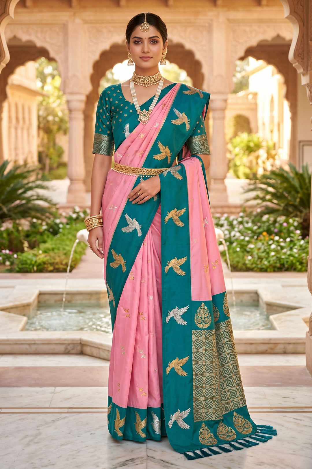Pink Color Weaving Work Stunning Silk Saree