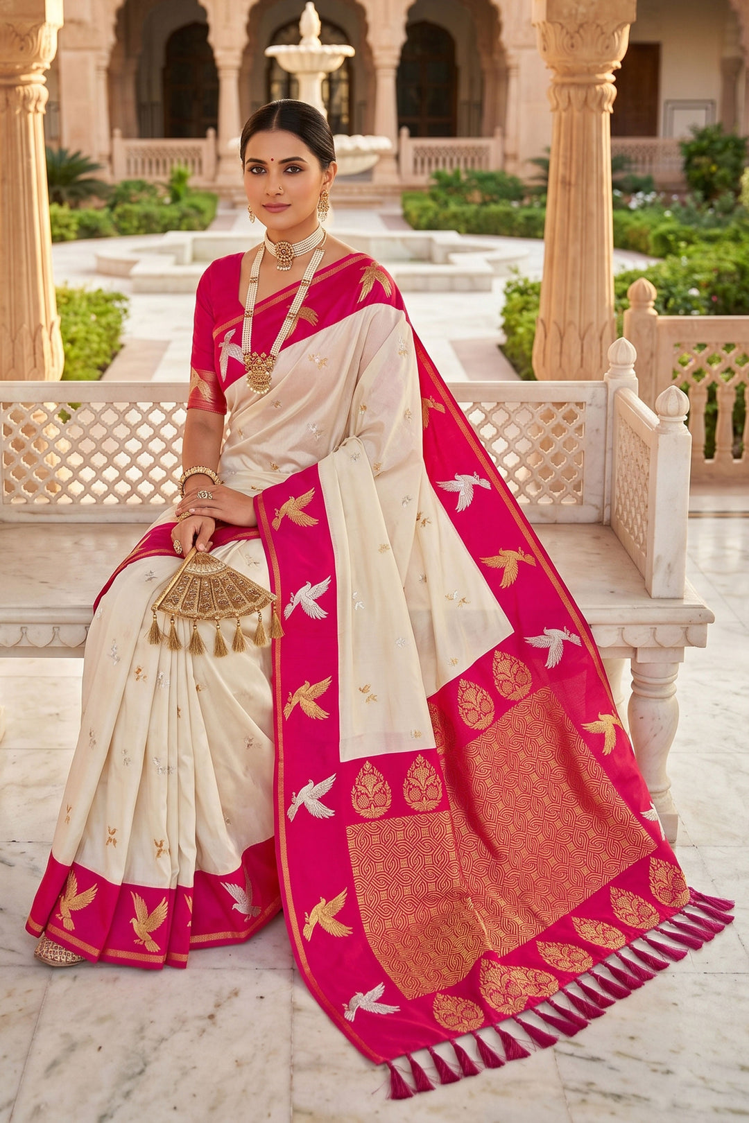 Beguiling Weaving Work Beige Color Silk Saree