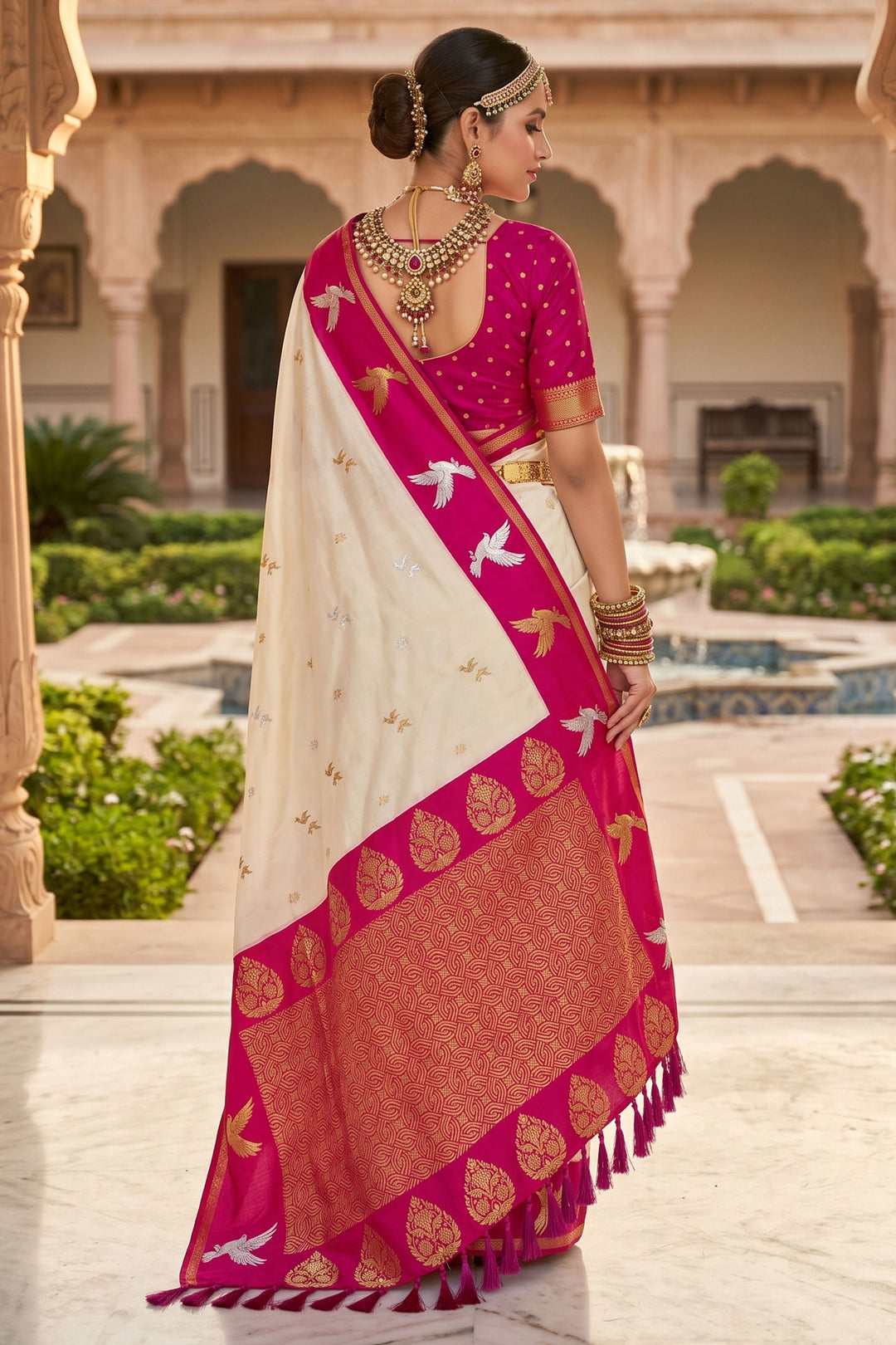 Beguiling Weaving Work Beige Color Silk Saree