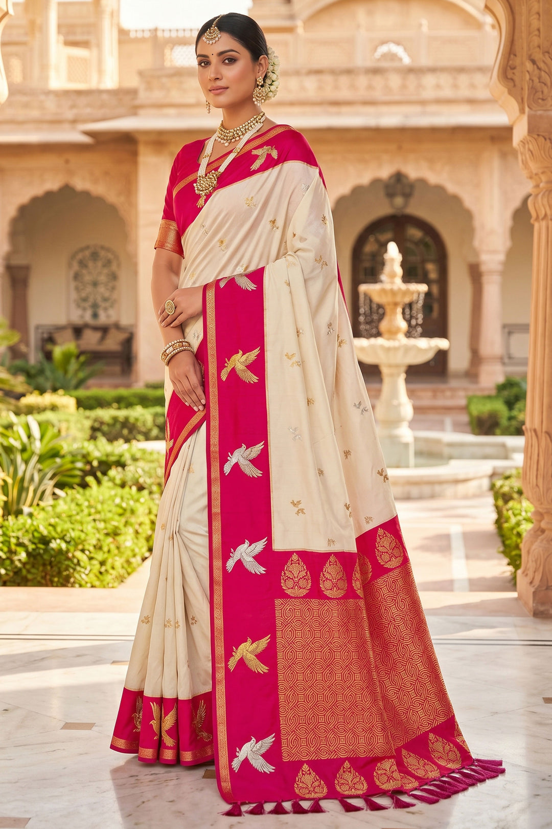 Beguiling Weaving Work Beige Color Silk Saree