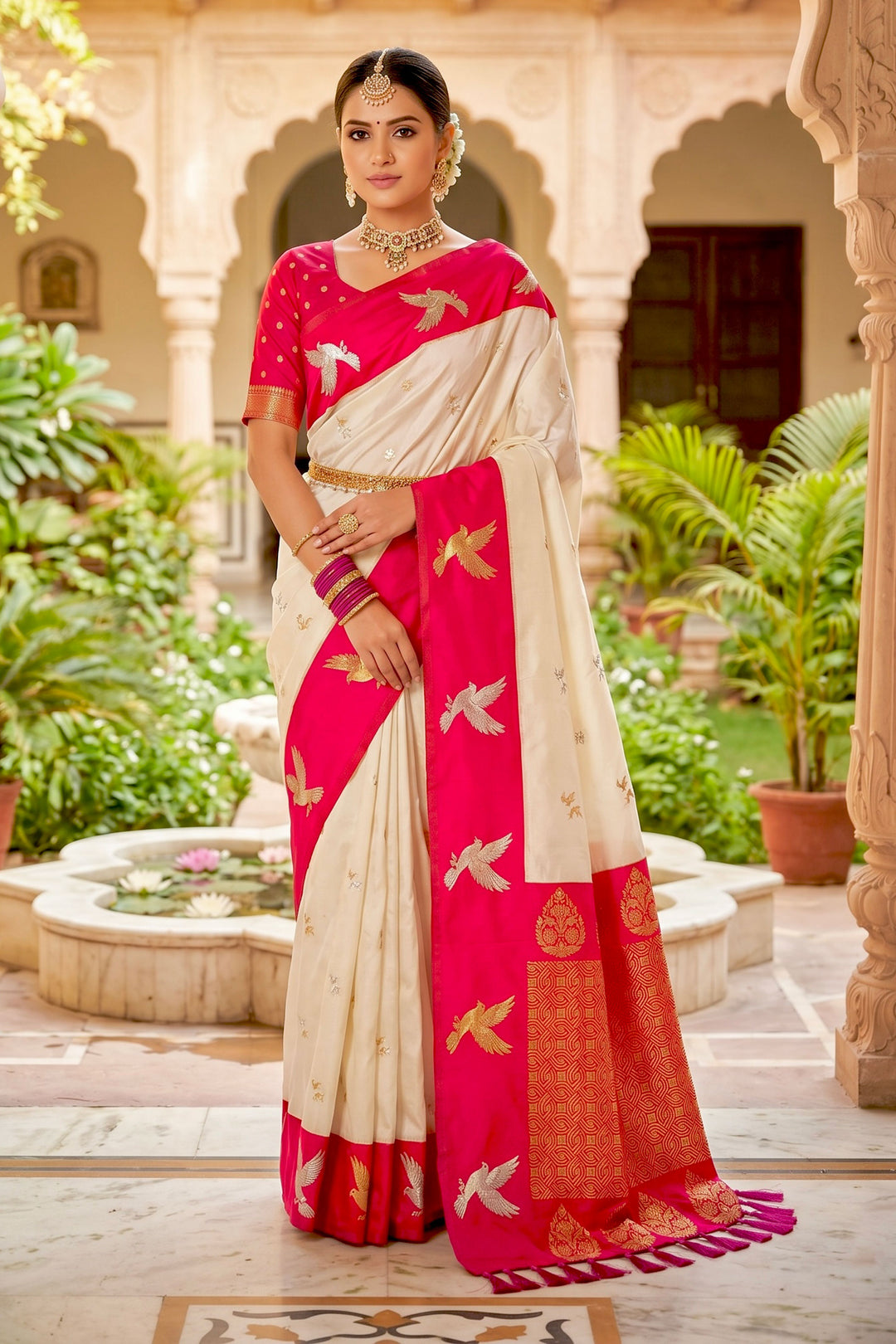 Beguiling Weaving Work Beige Color Silk Saree