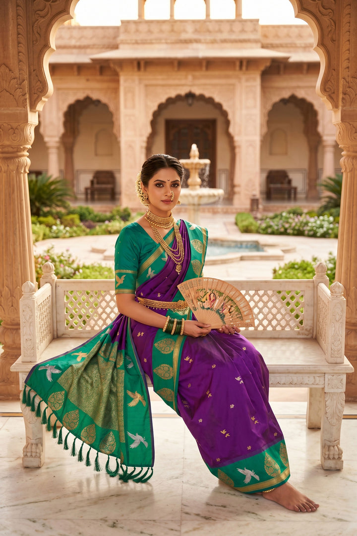 Tempting Purple Color Silk Saree With Weaving Work