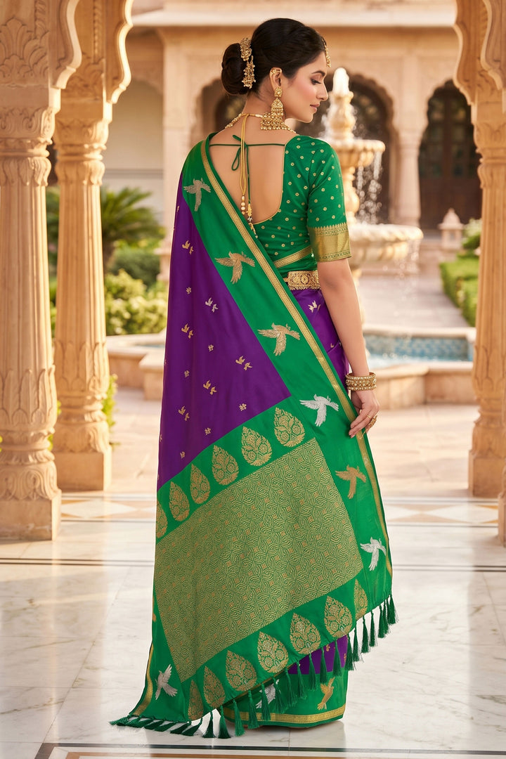Tempting Purple Color Silk Saree With Weaving Work