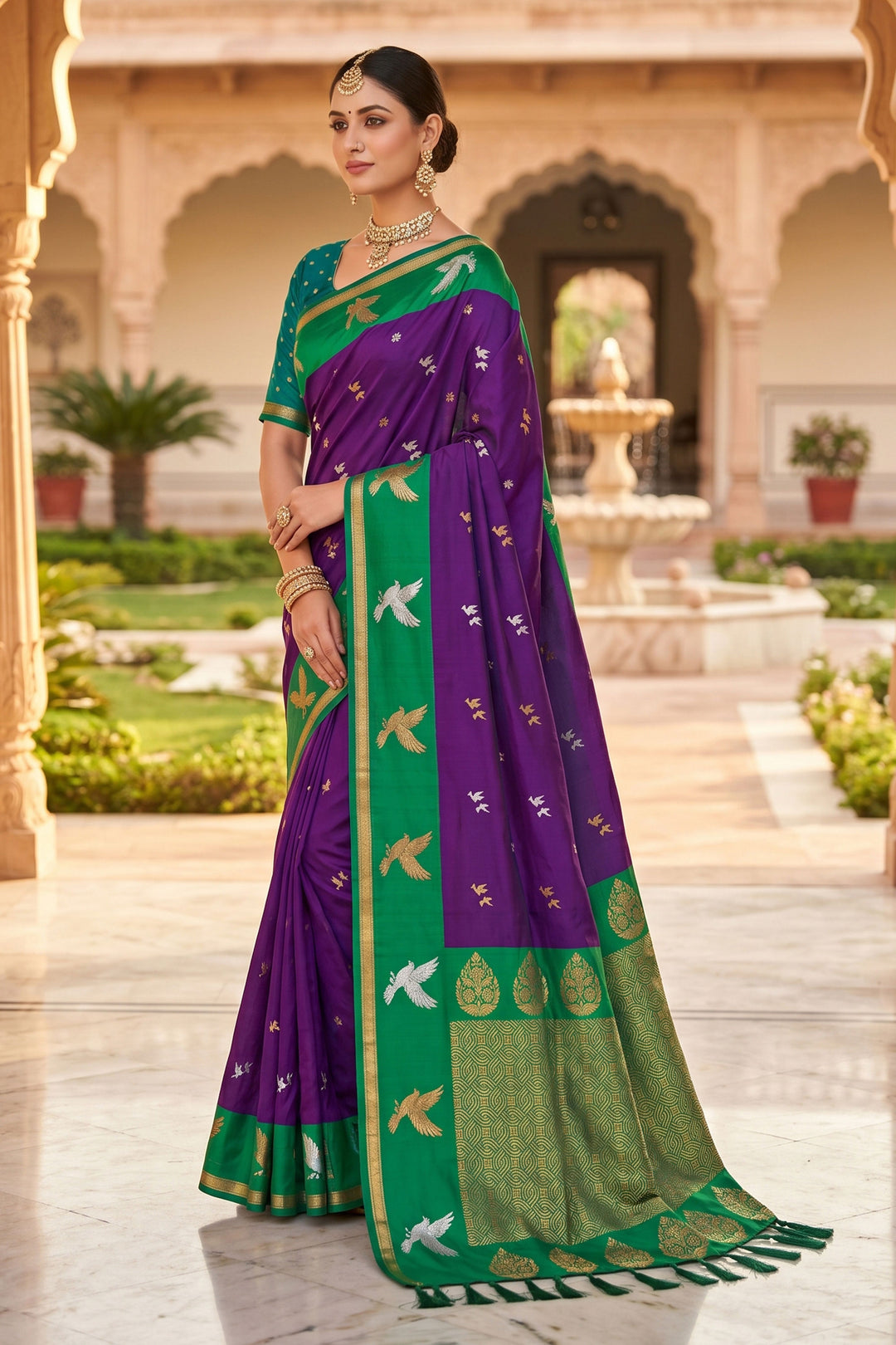 Tempting Purple Color Silk Saree With Weaving Work