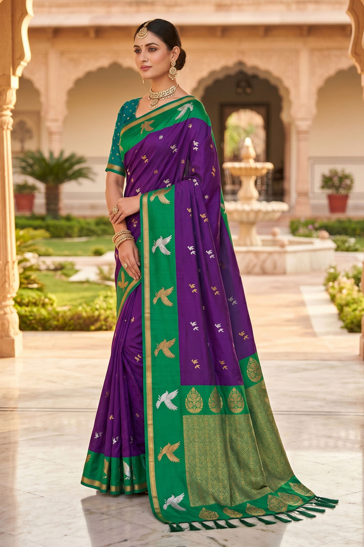 Tempting Purple Color Silk Saree With Weaving Work