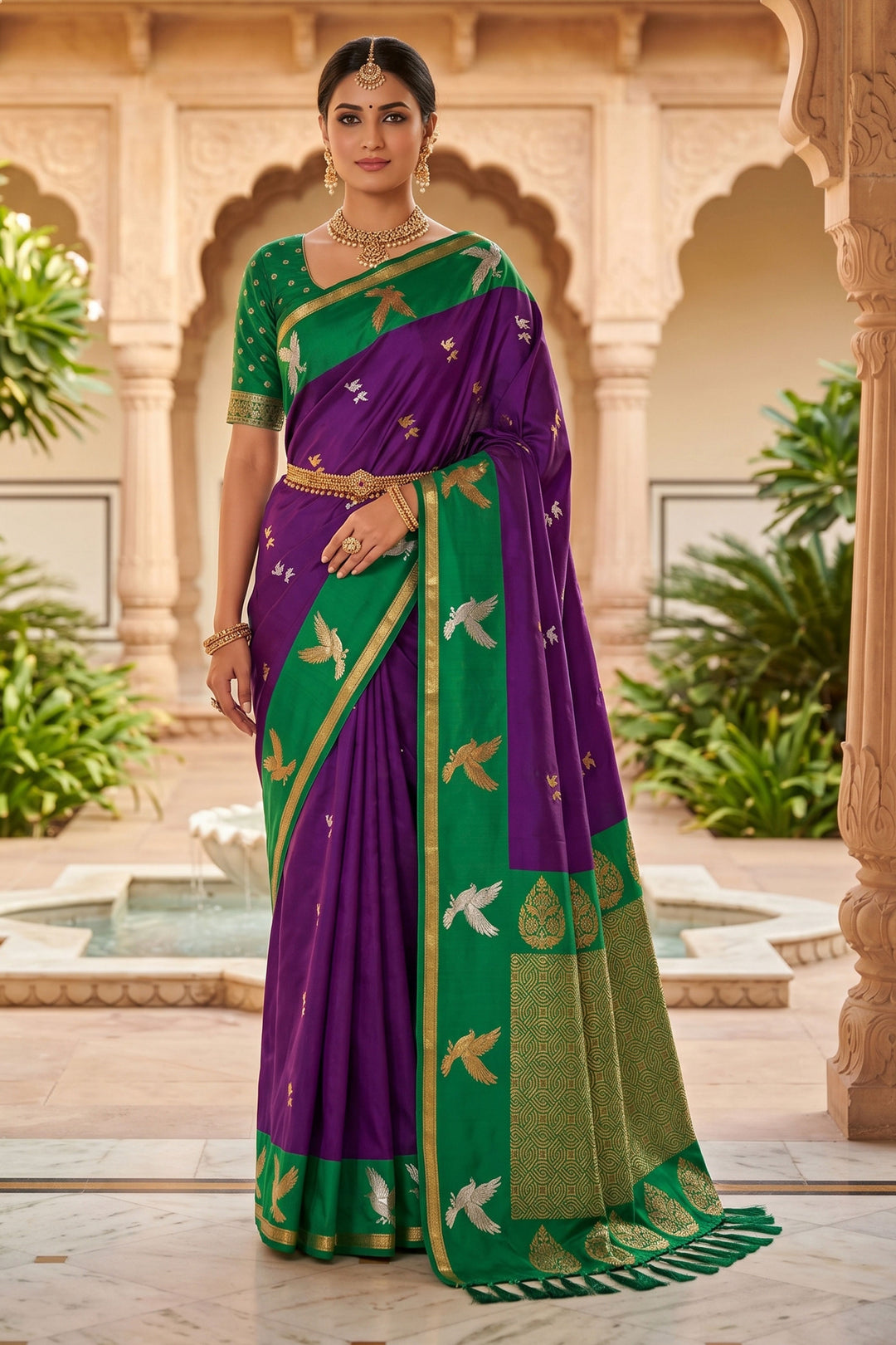Tempting Purple Color Silk Saree With Weaving Work