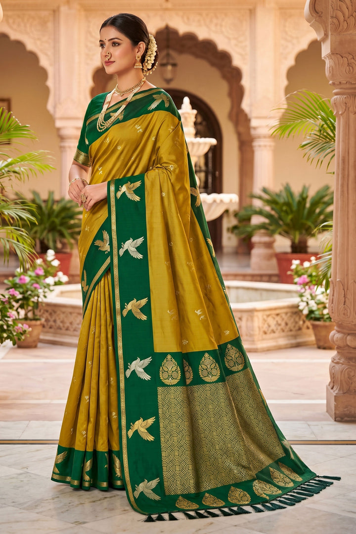 Engaging Green Color Silk Saree With Weaving Work