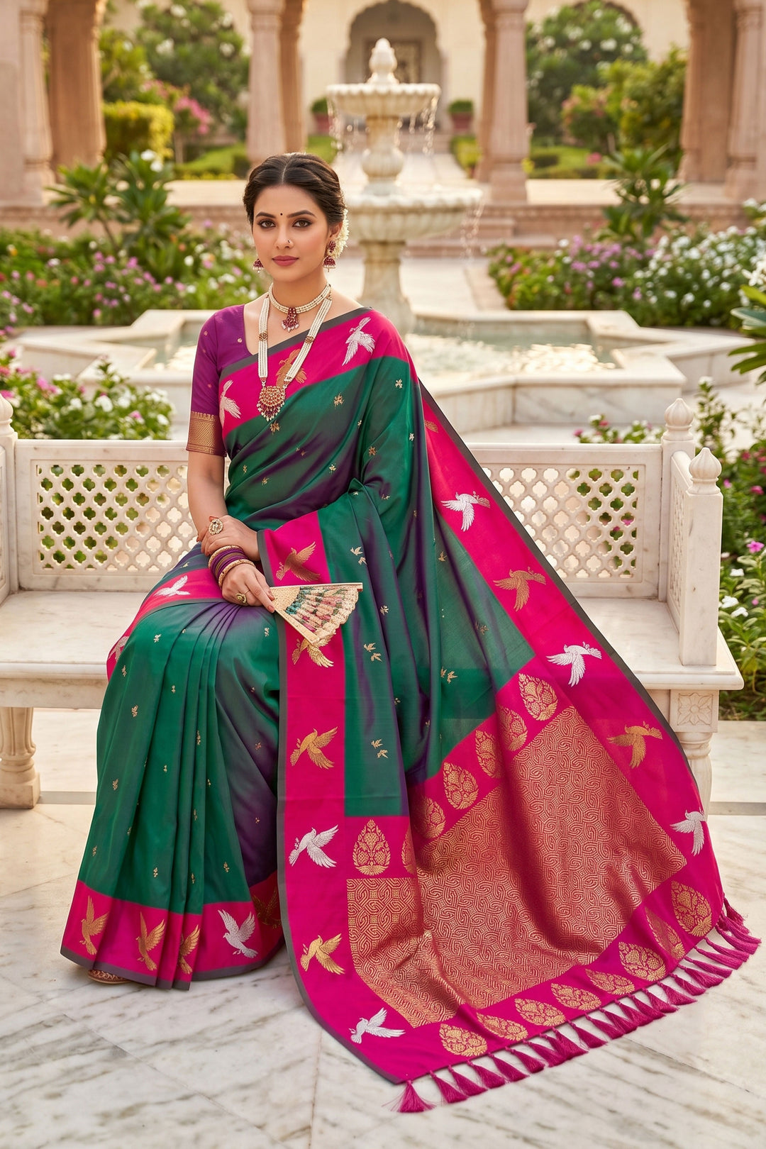 Trendy Green Color Silk Saree With Weaving Work