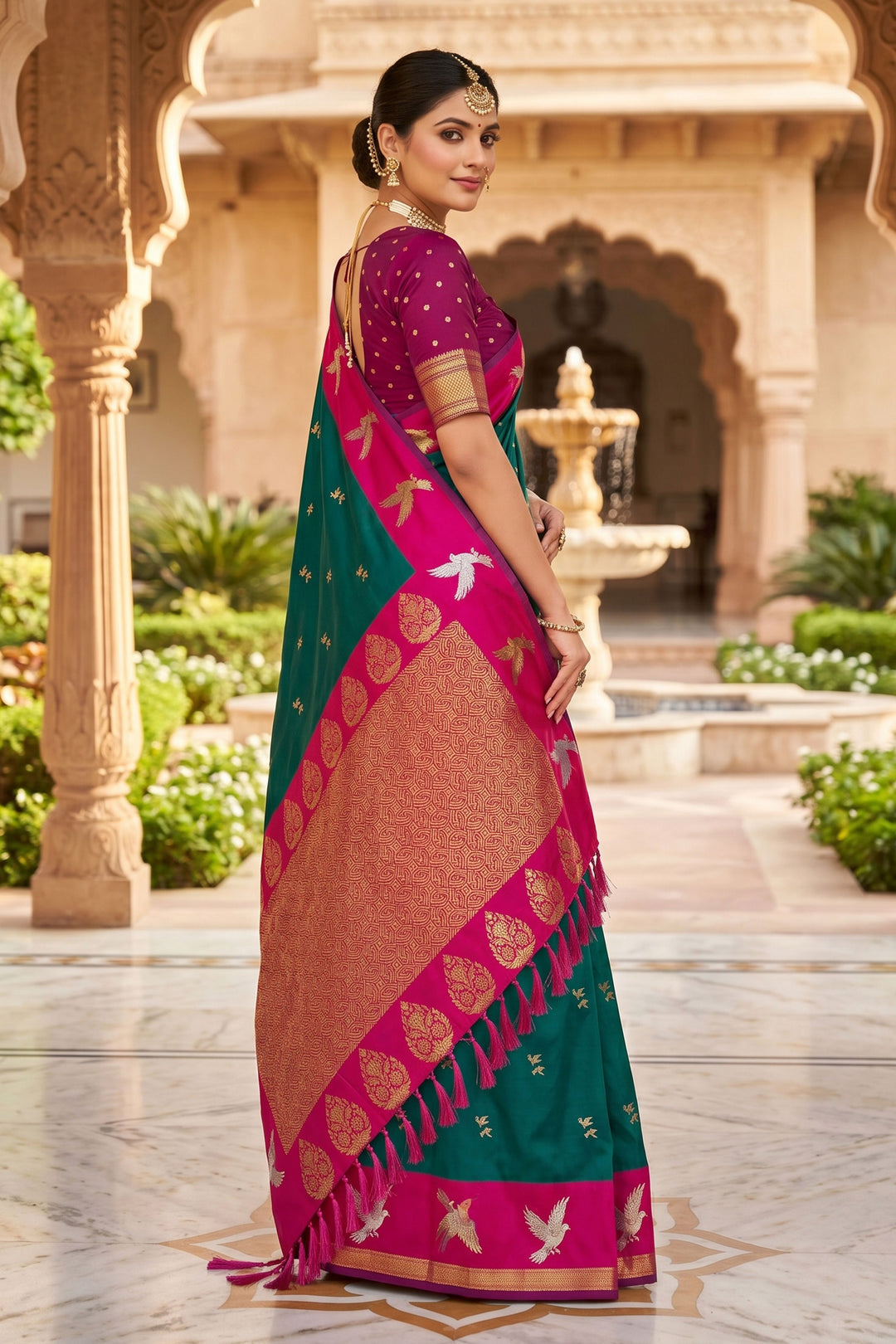 Trendy Green Color Silk Saree With Weaving Work