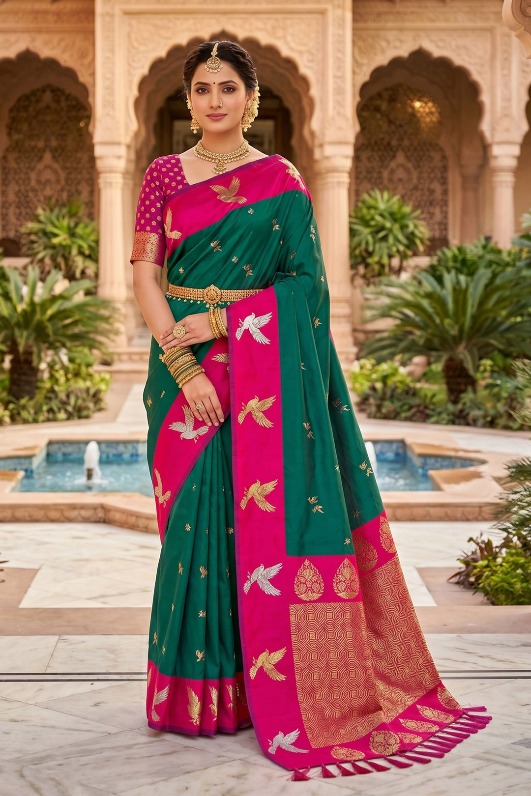 Trendy Green Color Silk Saree With Weaving Work