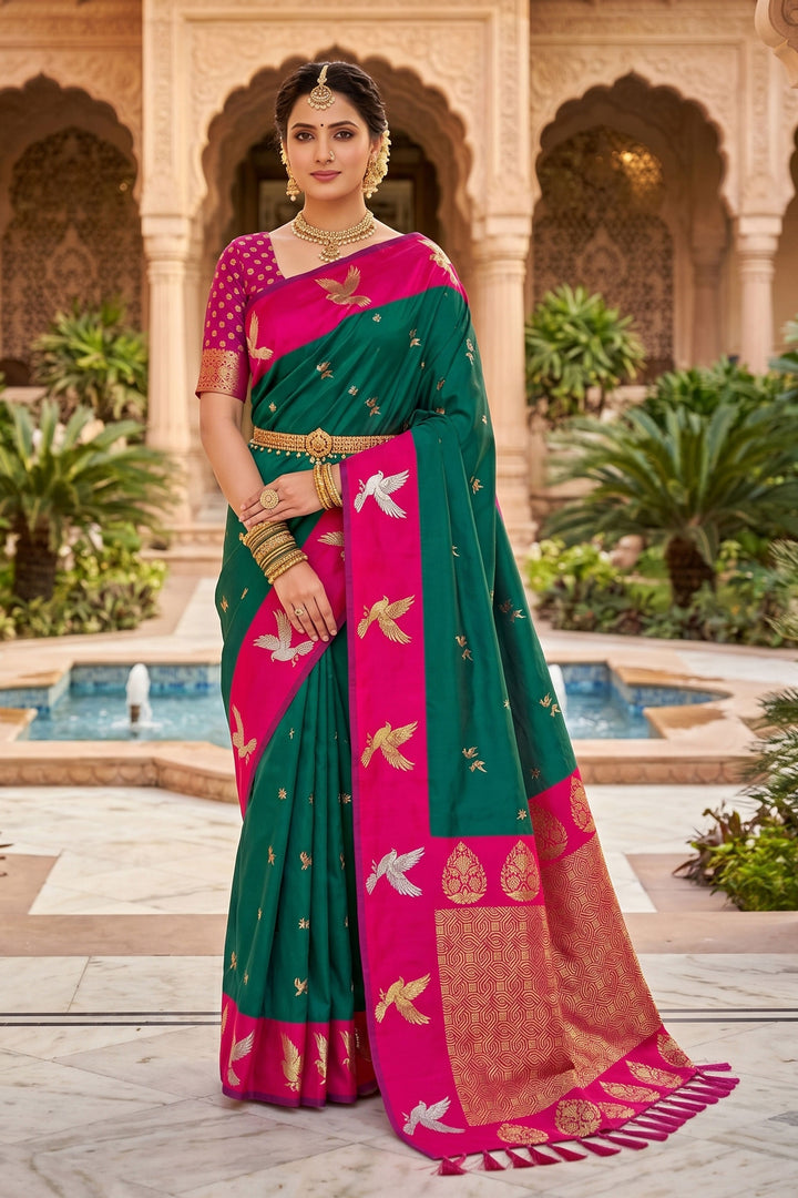 Trendy Green Color Silk Saree With Weaving Work