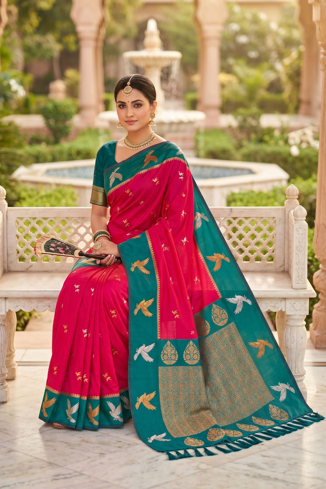 Pink Color Weaving Work Chic Silk Saree
