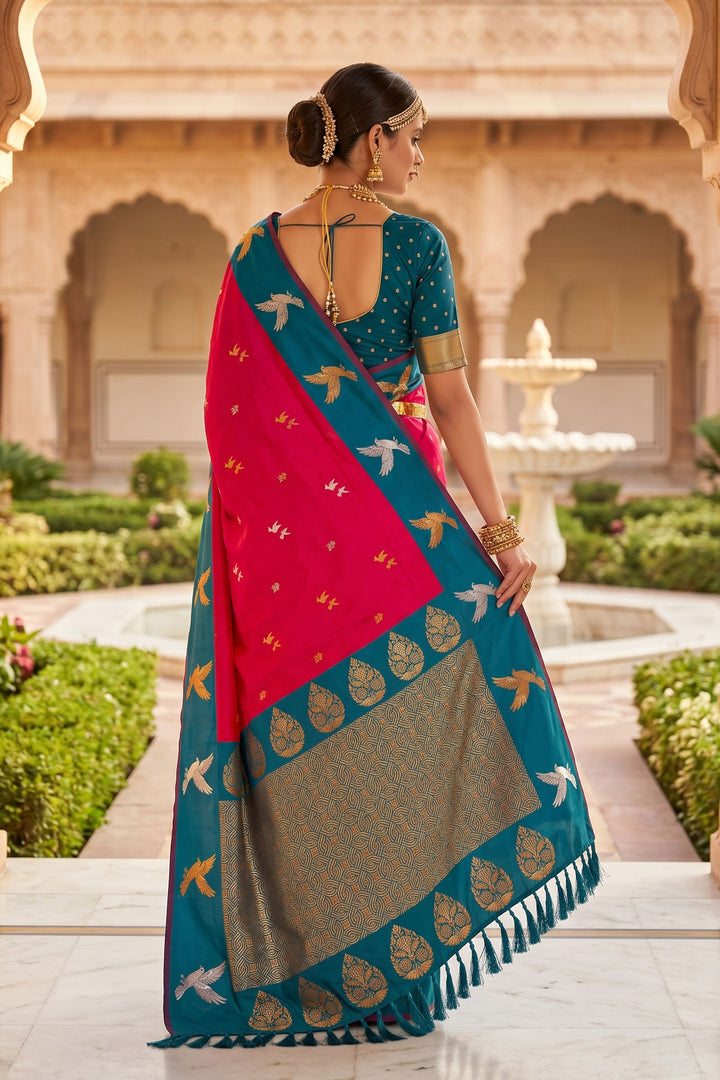 Pink Color Weaving Work Chic Silk Saree