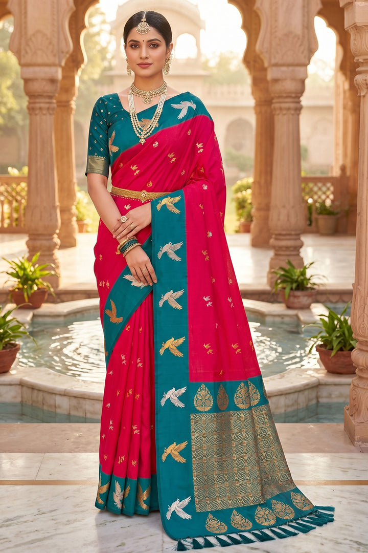 Pink Color Weaving Work Chic Silk Saree