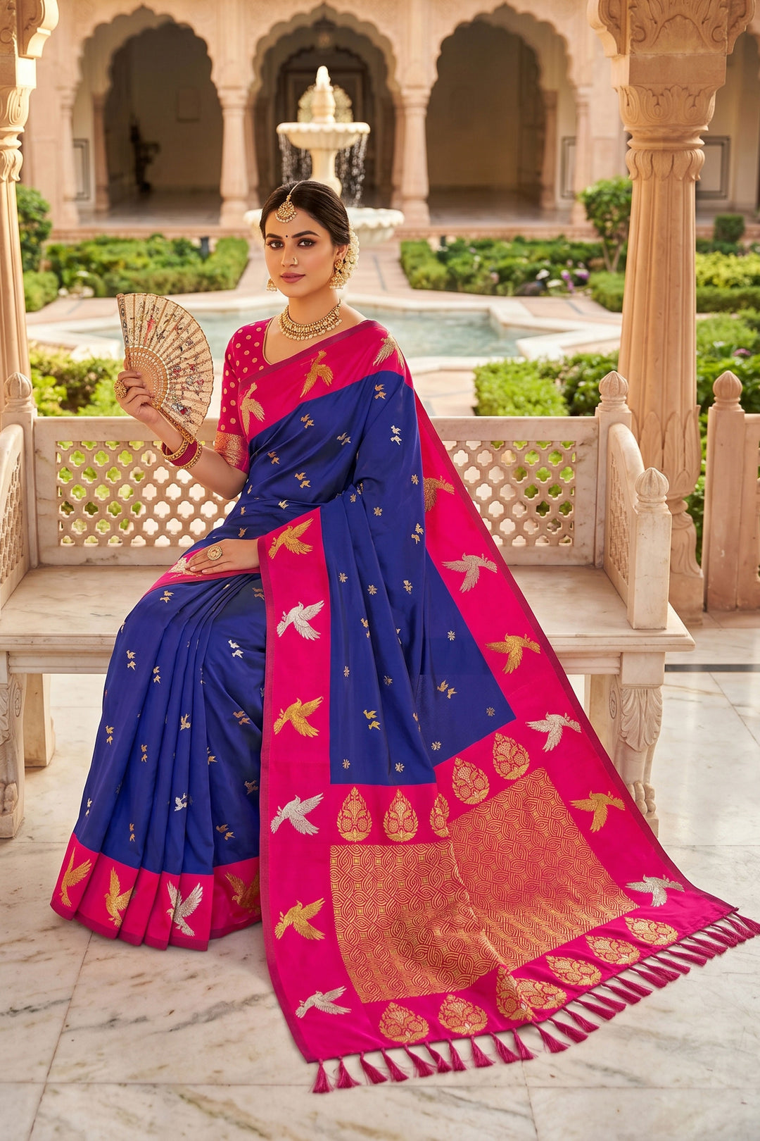 Soothing Weaving Work Blue Color Silk Saree