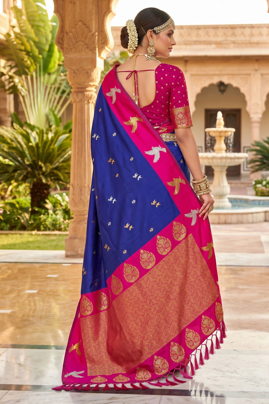 Soothing Weaving Work Blue Color Silk Saree