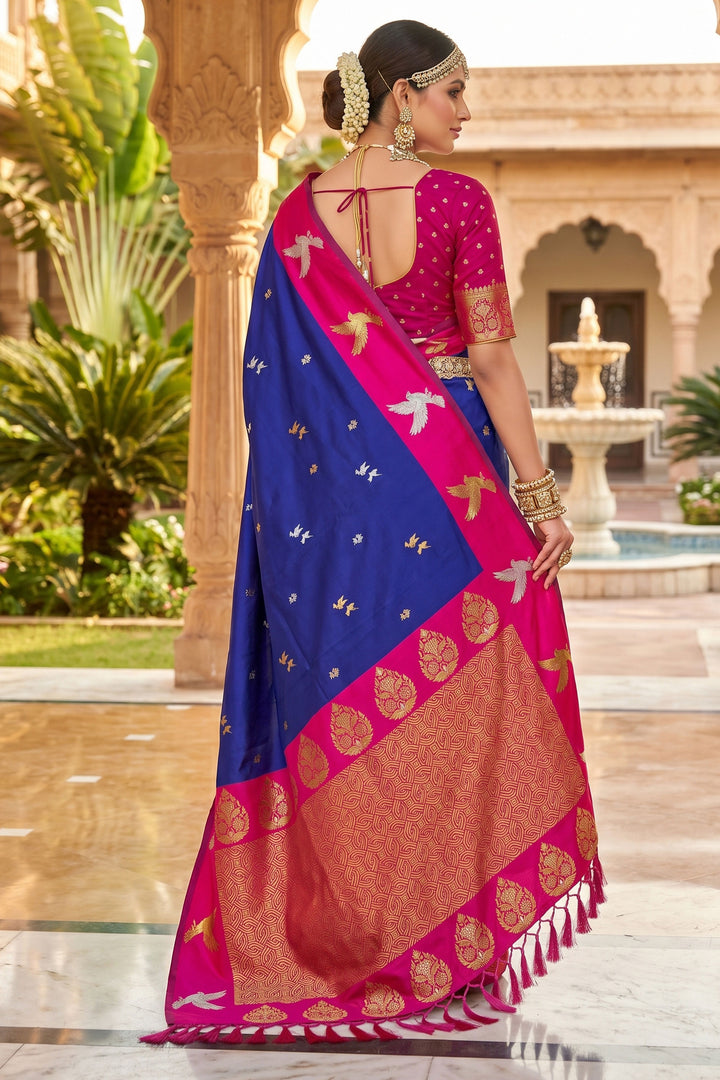 Soothing Weaving Work Blue Color Silk Saree