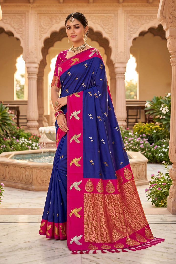 Soothing Weaving Work Blue Color Silk Saree