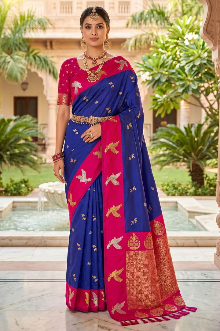 Soothing Weaving Work Blue Color Silk Saree