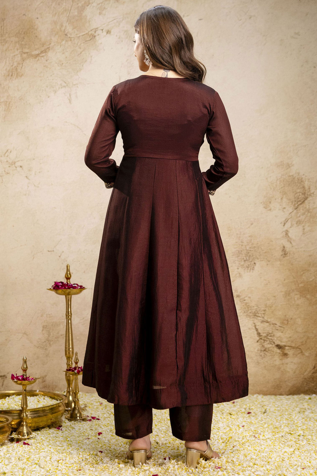 Brown Color Art Silk Engaging Readymade Salwar Suit