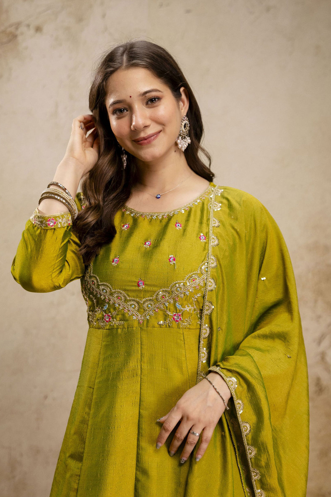 Green Color Sober Art Silk Readymade Salwar Suit