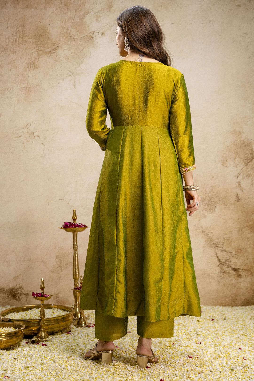 Green Color Sober Art Silk Readymade Salwar Suit