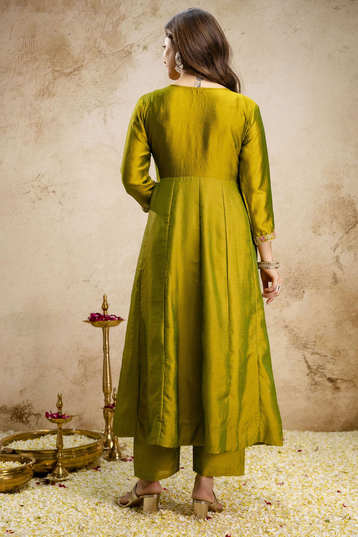 Green Color Sober Art Silk Readymade Salwar Suit