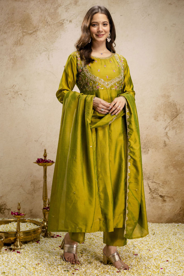 Green Color Sober Art Silk Readymade Salwar Suit