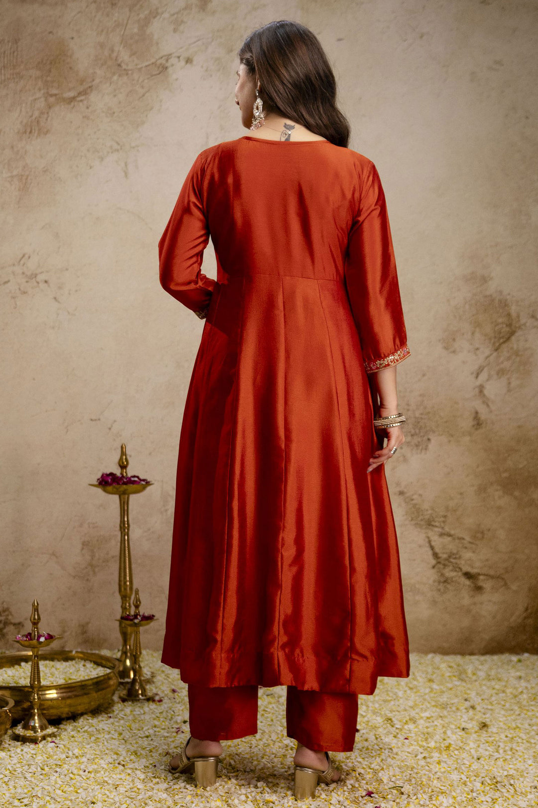 Orange Color Art Silk Stunning Readymade Salwar Suit